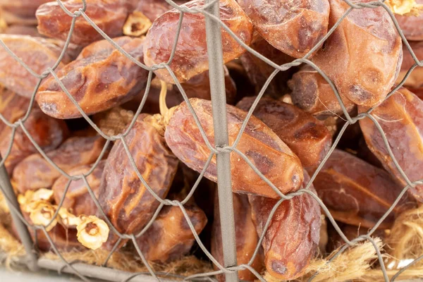 Several Branches Dry Sweet Dates Basket Close — Stock Fotó