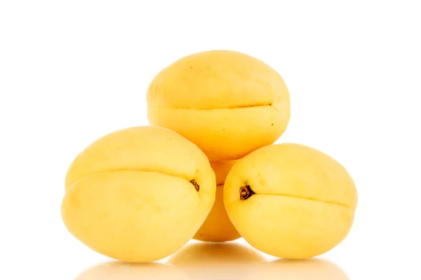 Three Bright Yellow Juicy Pineapple Apricots Macro Isolated White Background — Fotografia de Stock