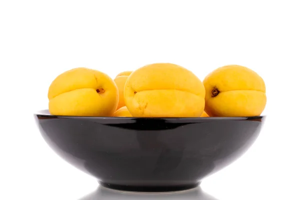Several Bright Yellow Juicy Pineapple Apricots Pottery Macro Isolated White — Fotografia de Stock