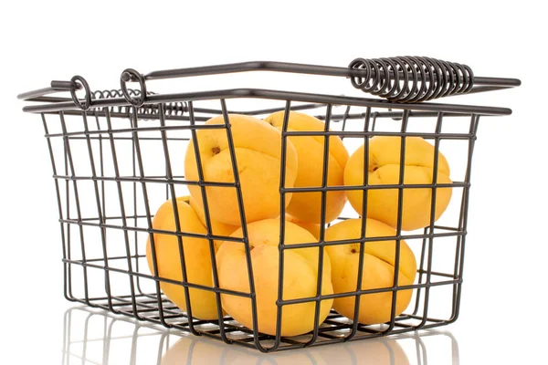 Several Bright Yellow Juicy Pineapple Apricots Basket Macro Isolated White — Fotografia de Stock