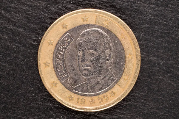 Several Metal Coins European Union Slate Stones Close Top View — Fotografie, imagine de stoc