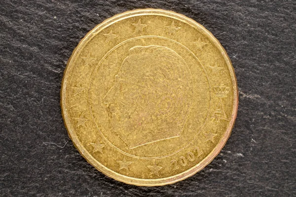Several Metal Coins European Union Slate Stones Close Top View — Stockfoto