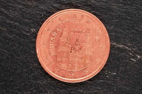 Several Metal Coins European Union Slate Stones Close Top View — Fotografia de Stock