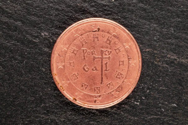 Several Metal Coins European Union Slate Stones Close Top View —  Fotos de Stock