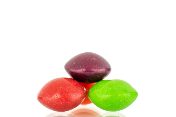 Three Sweet Colored Candies Close Isolated White Background — Photo