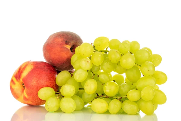 One Bunch White Grapes Peach Nectarine Closeup Isolated White Background — ストック写真