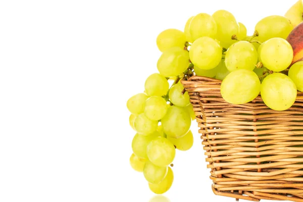 One Bunch White Grapes Basket Close Isolated White Background — Foto de Stock