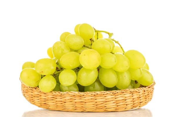 One Bunch White Grapes Straw Bowl Close Isolated White Background — ストック写真