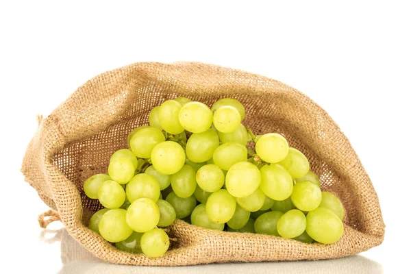 One Bunch White Grapes Jute Bag Close Isolated White Background — Stock fotografie