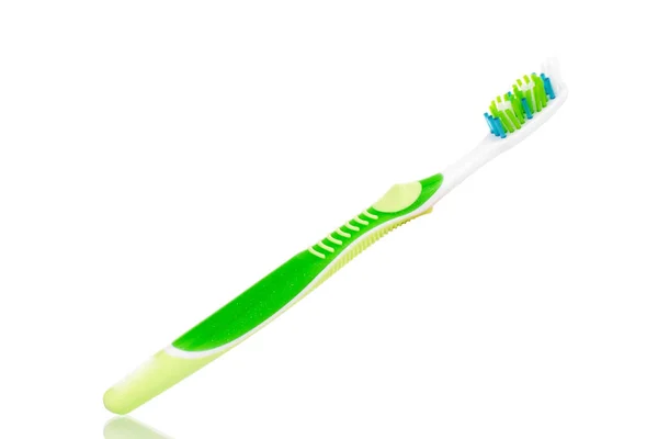 One Plastic Toothbrush Close Isolated White Background — Stockfoto
