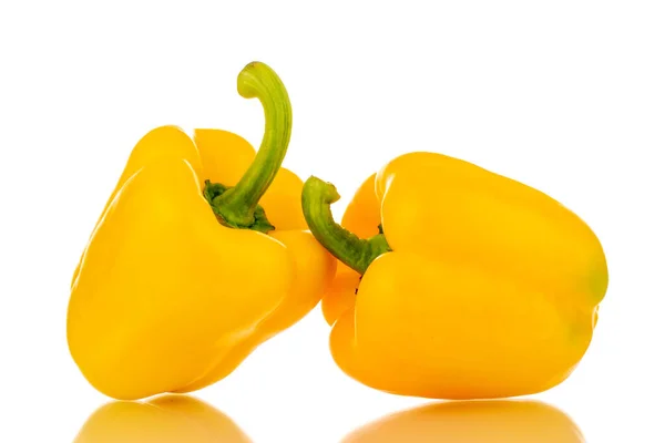 Two Sweet Peppers Bright Yellow Color Macro Isolated White Background — 图库照片