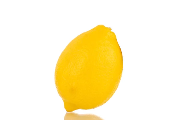 Eine Leuchtend Gelbe Saftige Zitrone Makro Isoliert Auf Weißem Hintergrund — Stockfoto