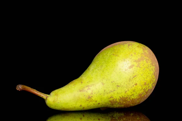 One Juicy Green Pear Macro Isolated Black Background — Stock Photo, Image