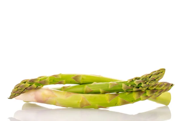 Three Stems Green Organic Asparagus Close Isolated White — Stock Photo, Image