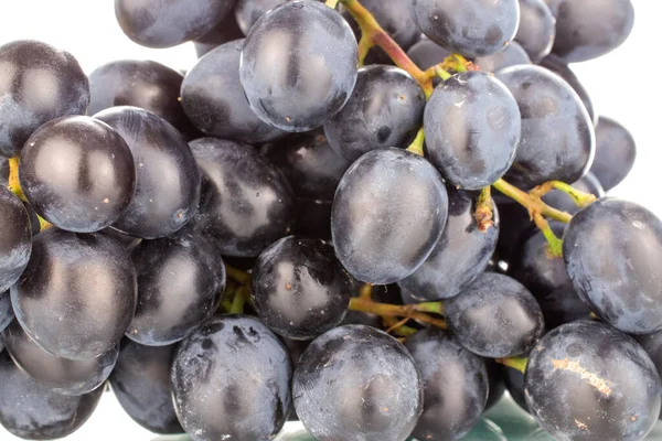 One Sprig Sweet Black Grapes Macro Isolated White Background — Stock Photo, Image