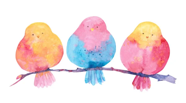 Jarní Ptáci Kolekce Akvarelových Ptáků Větvi Pro Března — Stock fotografie