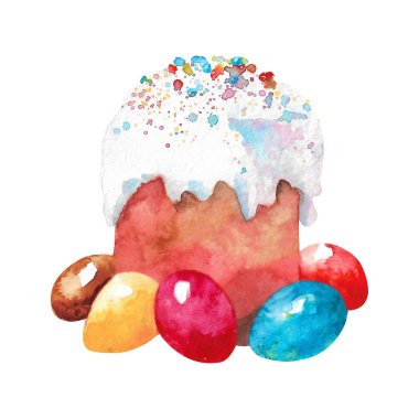 Paskalya pastası suluboya. Renkli yumurtalı Paskalya pastası.