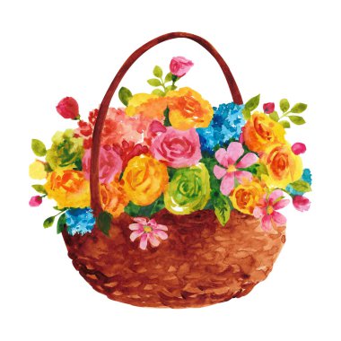 Paskalya buketi suluboya. Beyaz arkaplanda el yapımı resimleme izole edildi.