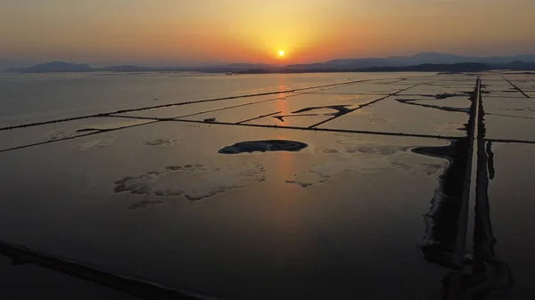 Sonnenuntergang Der Lagune Von Mesologgi Drohnenaufnahme Aitoloakarnania Griechenland — Stockfoto