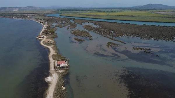 Flussdelta Mündung Von Acheloos Drohnenaufnahme Aitoloakarnania Griechenland — Stockfoto