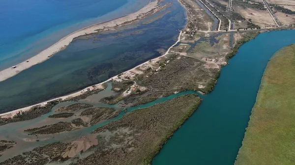Delta Estuaire Achéloos Vue Aérienne Sur Drone Aitoloakarnania Grèce — Photo