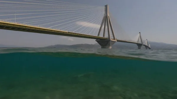 Rio Antirio Brücke Antirio Halb Unter Wasser Aitoloakarnania Griechenland — Stockfoto