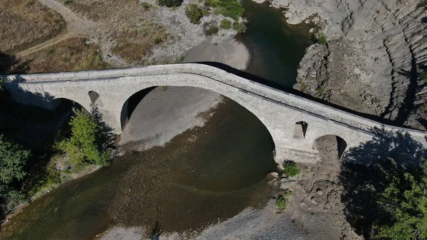 Vieux Pont Pierre Aziz Aga Rivière Venetikos Vue Aérienne Sur — Photo