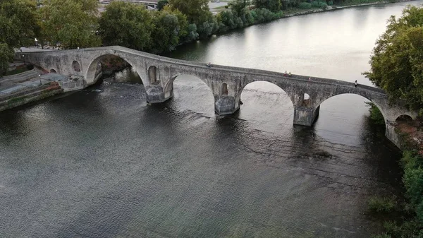 Старый Каменный Мост Арте Река Арахтос Вид Воздушного Беспилотника Эпир — стоковое фото