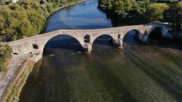 Gamla Stenbron Arta Arakthos Floden Flygdrönare Epirus Grekland — Stockfoto