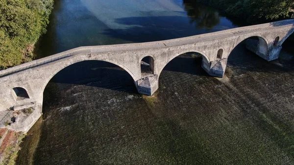 Old Stone Bridge Arta Arachthos River Aerial Drone View Epirus — Stock Photo, Image