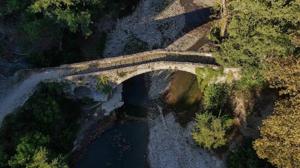 Vieux Pont Pierre Kaber Aga Rivière Zagoritikos Vue Aérienne Sur — Photo