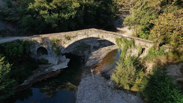 Ponte Pedra Velha Kaber Aga Rio Zagoritikos Vista Aérea Drone — Fotografia de Stock