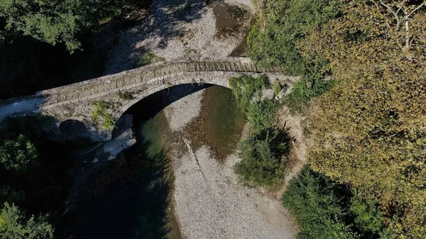 Vieux Pont Pierre Kaber Aga Rivière Zagoritikos Vue Aérienne Sur — Photo