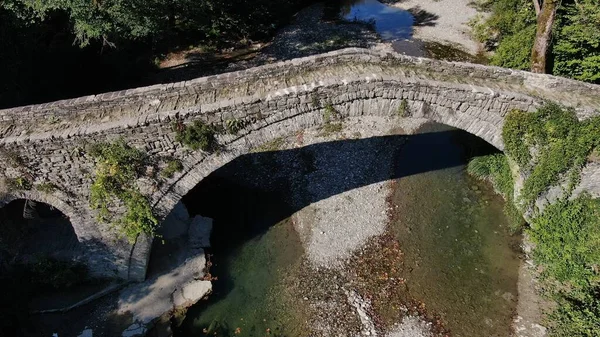 Régi Kőhíd Kaber Aga Zagoritikos Folyó Légi Drónra Néző Zagori — Stock Fotó