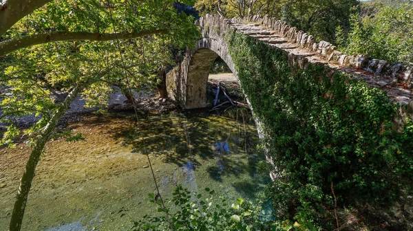 Puente Piedra Viejo Kleidonia Río Voidomatis Desfiladero Vikos Ioannina Zagori — Foto de Stock