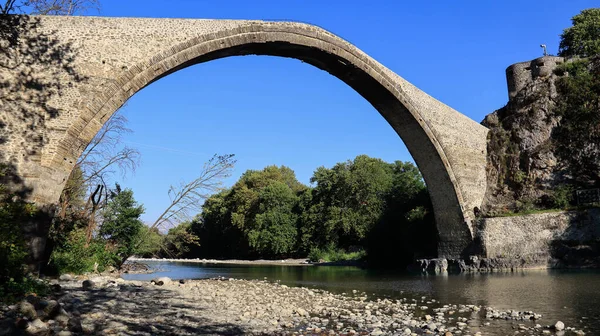 Konitsa Nın Eski Taş Köprüsü Aoos Nehri Epirus Yunanistan — Stok fotoğraf