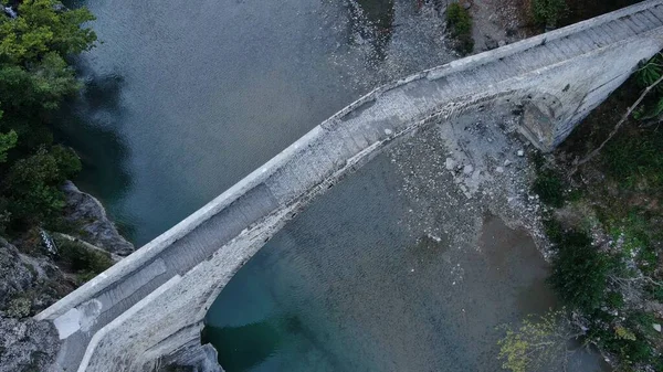 Vieux Pont Pierre Konitsa Rivière Aoos Vue Aérienne Sur Drone — Photo