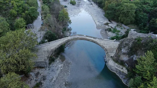 Régi Híd Konitsa Aoos Folyó Légi Drón Kilátás Epirus Görögország — Stock Fotó