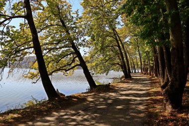 Kastoria City, Makedonya ve Yunanistan 'daki Orestiada Gölü göl yolu