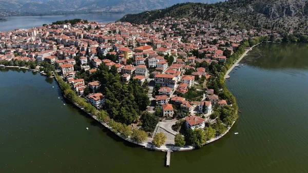 Kastoria Cidade Lago Orestiada Vista Aérea Drone Macedônia Grécia — Fotografia de Stock