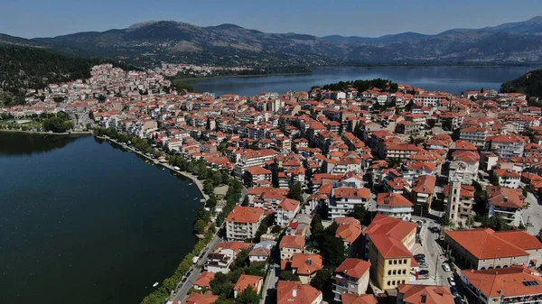 Ciudad Kastoria Lago Orestiada Vista Aérea Del Dron Macedonia Grecia — Foto de Stock