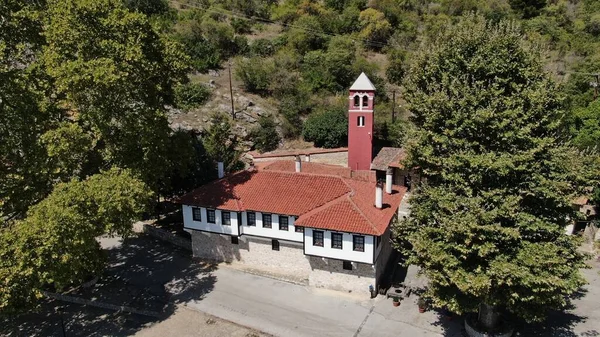 Kota Kastoria Danau Orestiada Biara Mavriotissa Pandangan Drone Udara Makedonia — Stok Foto