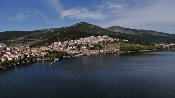 Ciudad Kastoria Lago Orestiada Vista Aérea Del Dron Macedonia Grecia —  Fotos de Stock