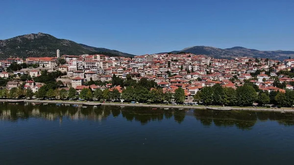 Kastoria Cidade Lago Orestiada Vista Aérea Drone Macedônia Grécia — Fotografia de Stock