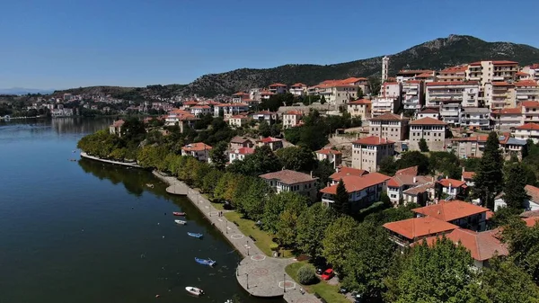 Kota Kastoria Daerah Doltso Danau Orestiada Pandangan Drone Udara Makedonia — Stok Foto