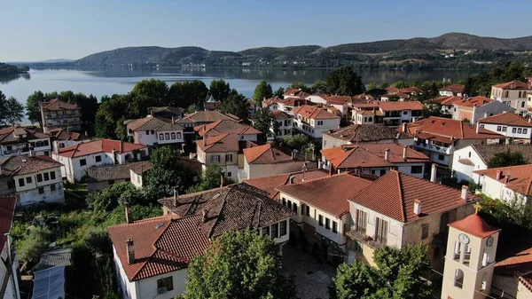 Kota Kastoria Daerah Doltso Danau Orestiada Pandangan Drone Udara Makedonia — Stok Foto