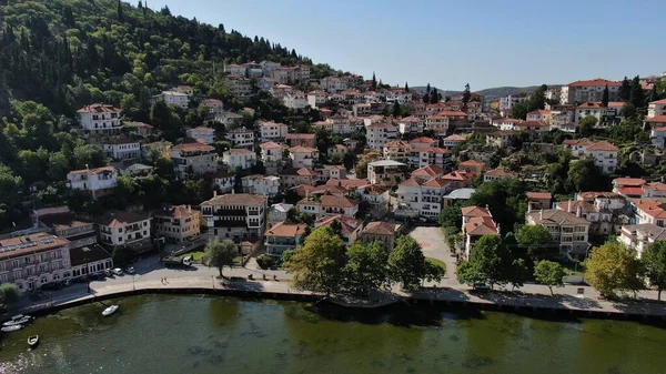 Ciudad Kastoria Lago Orestiada Vista Aérea Del Dron Macedonia Grecia —  Fotos de Stock