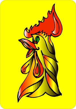 Sarı kartpostalda neşeli horoz