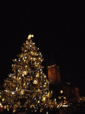 Christmas tree on the square in the evening in Prague
