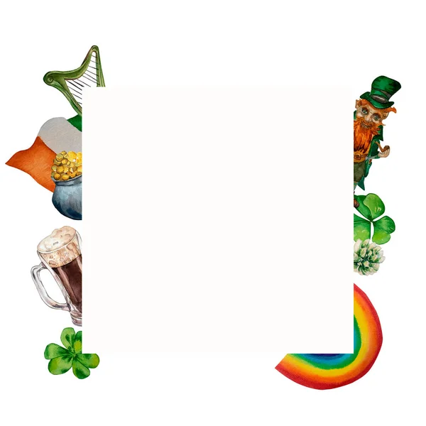 St. Patrick 's Day ramka akwarela na białym tle — Zdjęcie stockowe